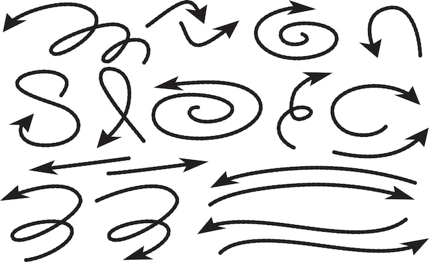 Conjunto de elementos de dibujo de flecha a mano