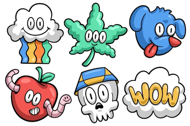 Conjunto de elementos de dibujos animados de moda dibujados a mano Colección de vectores aislados