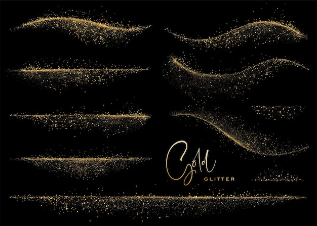 Conjunto de elementos de diseño abstracto brillante Gold Glitter para el diseño de Feliz Navidad de Año Nuevo