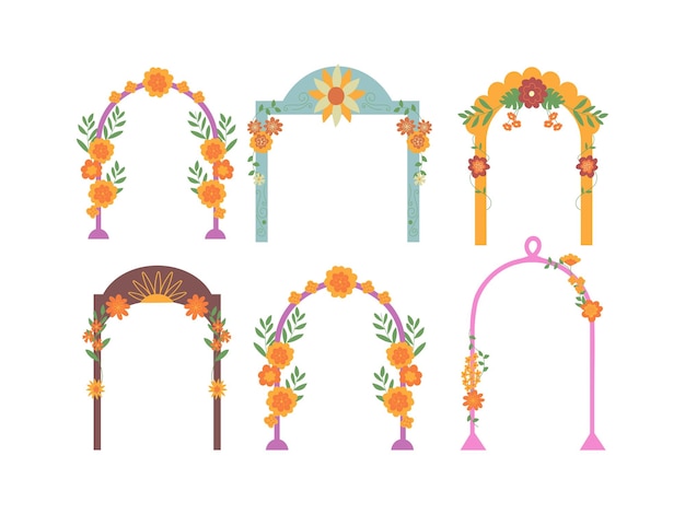 Vector conjunto de elementos de diseño de arco floral ilustración vectorial en estilo plano