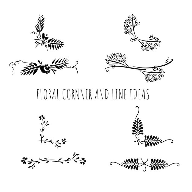 Conjunto de elementos de diseño botánico Marcos bordes coronas hojas hierbas. Ilustración aislada vectorial