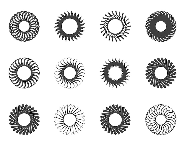 Conjunto de elementos de diseño de círculos giratorios de movimiento espiral y giratorio ilustración vectorial