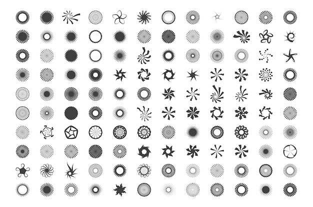 Vector conjunto de elementos de diseño de círculos de torsión de movimiento en espiral y remolino