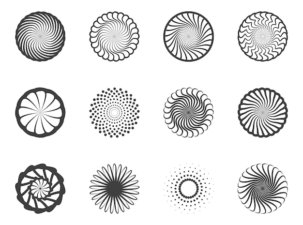 Conjunto de elementos de diseño de círculos de torsión de movimiento en espiral y remolino