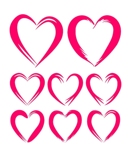 Conjunto de elementos de diseño de corazones de textura. Ilustración vectorial