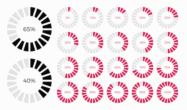 Conjunto de elementos de diseño de diagramas circulares infográficos de moda con porcentajes