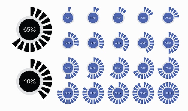Conjunto de elementos de diseño de diagramas circulares infográficos de moda con porcentajes