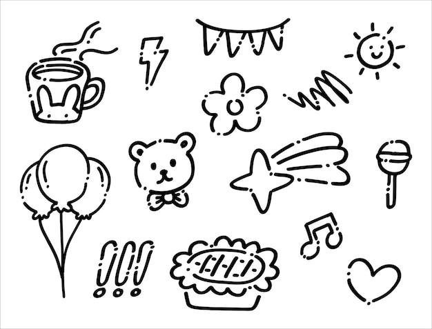 Conjunto de elementos de diseño de doodle dibujados a mano lindos y lúdicos Ilustración de garabateo infantil aleatorio