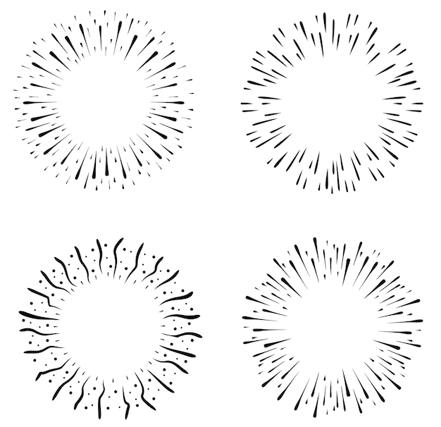 Conjunto de elementos de diseño de doodle de Starburst Ilustración de marcos de ráfaga de sol