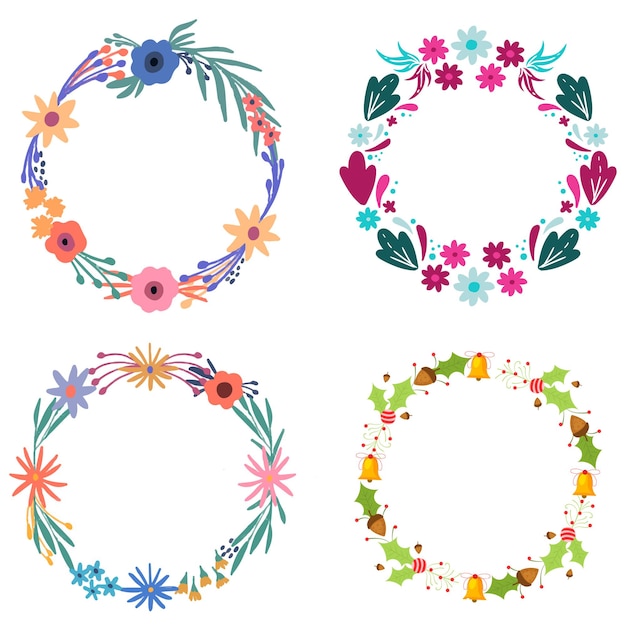Conjunto de elementos de diseño floral dibujados a mano