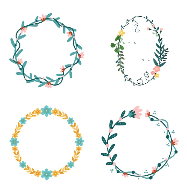 Conjunto de elementos de diseño floral dibujados a mano