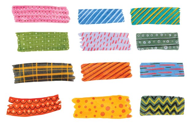 conjunto de elementos de diseño de garabatos de cinta washi