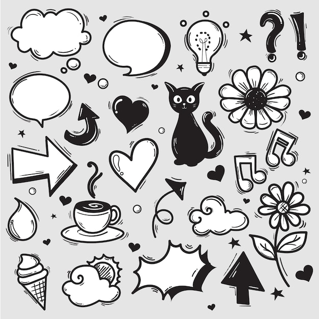 Conjunto de elementos de diseño de garabatos dibujados a mano Ilustración vectorial