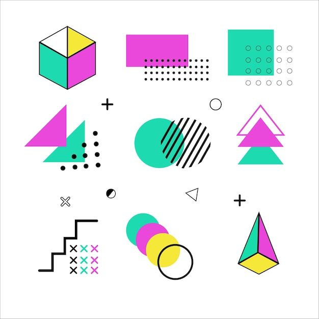 conjunto de elementos de diseño geométrico de memphis