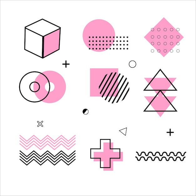 conjunto de elementos de diseño geométrico de memphis