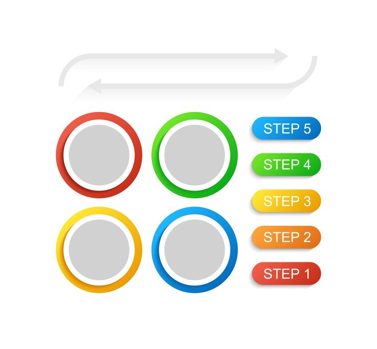 Vector conjunto de elementos de diseño de gráfico infográfico de círculos y flechas coloridos