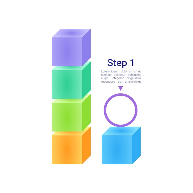 Conjunto de elementos de diseño de gráfico infográfico de cubos coloridos