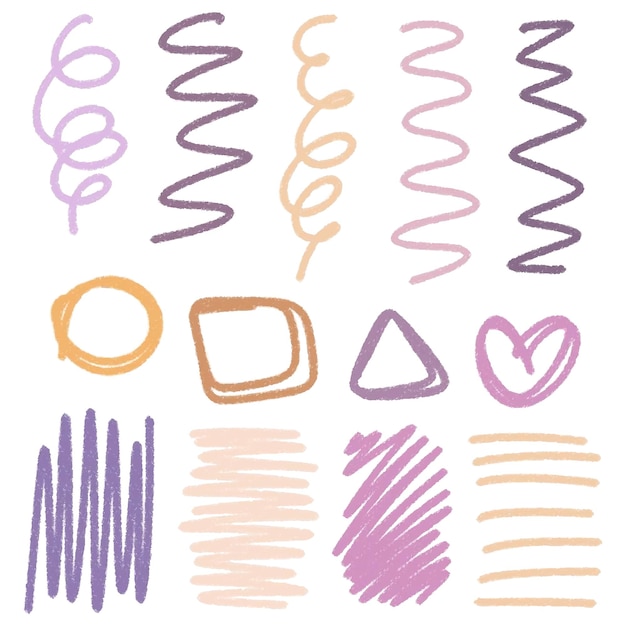 Conjunto de elementos de diseño grunge coloridos dibujados a mano Líneas de pincel dibujadas a mano