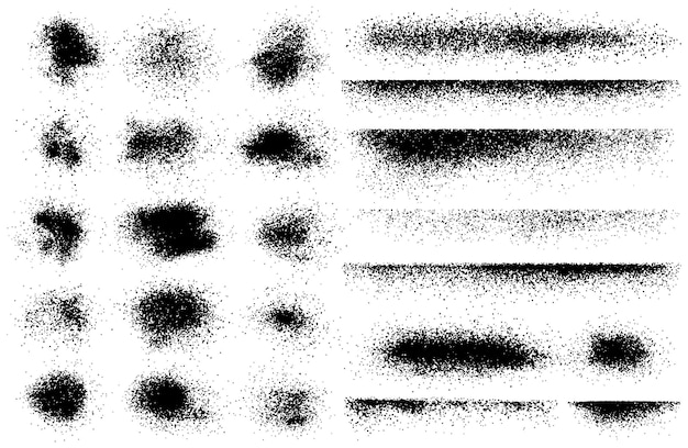 Conjunto de elementos de diseño de grunge vectorial Efecto polvoriento de diferentes formas Imágenes negras aisladas en blanco