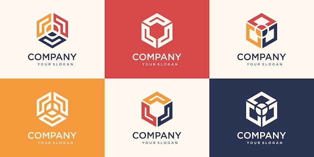 Conjunto de elementos de diseño hexagonal, plantilla de logotipo hexagonal