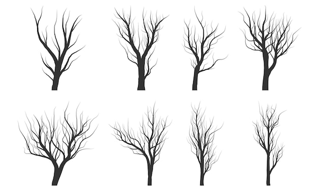 un conjunto de elementos de diseño de ilustración de silueta de árbol muerto negro