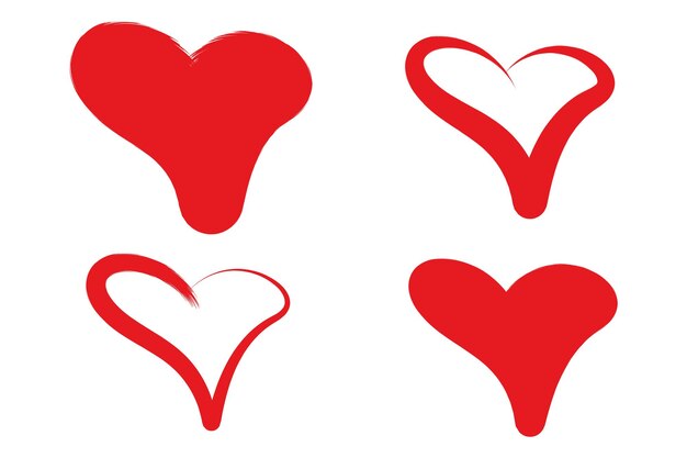 Conjunto de elementos de diseño de ilustración vectorial de corazón rojo dibujado a mano