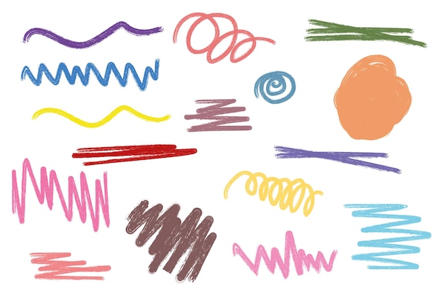 Conjunto de elementos de diseño de ilustración vectorial de grunge colorido dibujado a mano