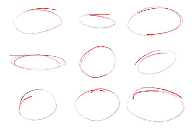 Conjunto de elementos de diseño de ilustración vectorial de resaltador de círculo rojo dibujado a mano de forma redonda