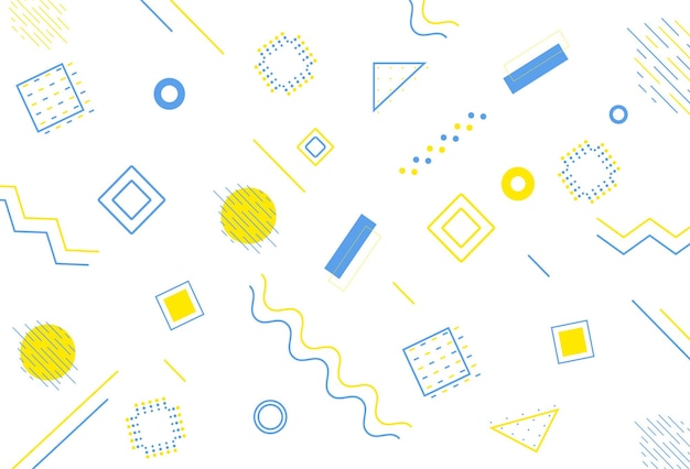 Conjunto de elementos de diseño de Memphis Vector líneas geométricas abstractas con tonos de azul y amarillo