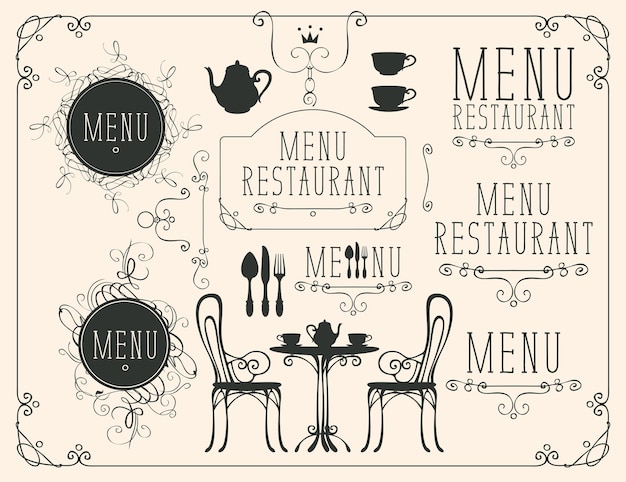 conjunto de elementos de diseño para el menú del restaurante