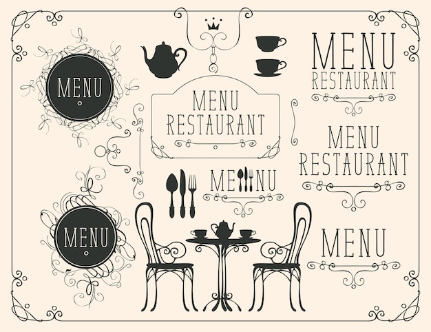 Vector conjunto de elementos de diseño para el menú del restaurante