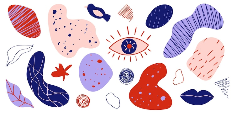Vector conjunto de elementos para el diseño moderno mínimo estilo memphis plano formas abstractas con textura ilustración de vector dibujado a mano aislado sobre fondo blanco
