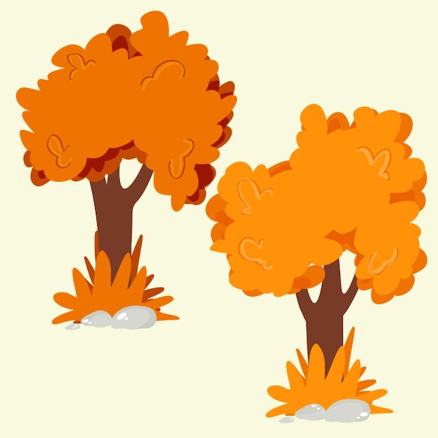 conjunto de elementos de diseño de la naturaleza fragmentos de colorida hierba de otoño y árboles ilustración vectorial