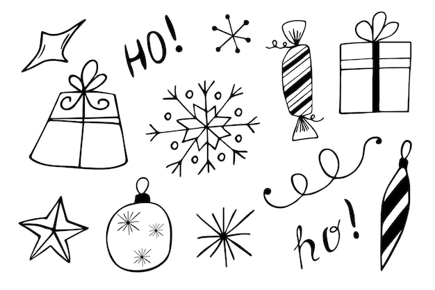 Conjunto de elementos de diseño navideño en estilo doodle