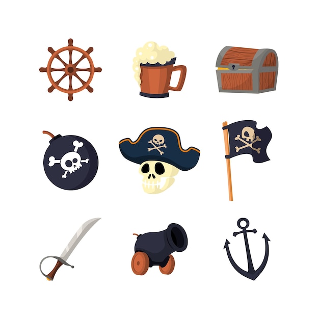 conjunto de elementos piratas. conjunto de vectores de accesorios de cabina  de fotos pirata 3419513 Vector en Vecteezy