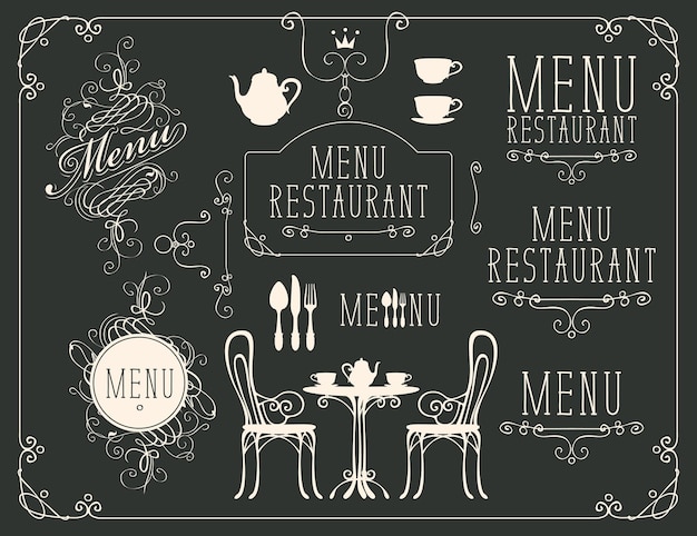 Vector conjunto de elementos de diseño para restaurante.