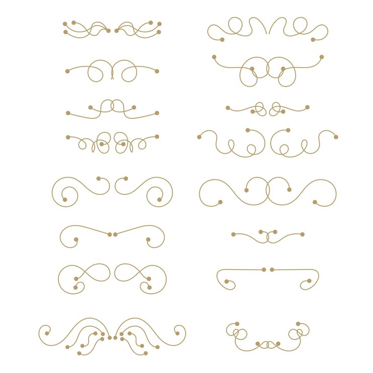 Vector conjunto de elementos de diseño rizado abstracto aislado sobre fondo blanco divisores remolinos