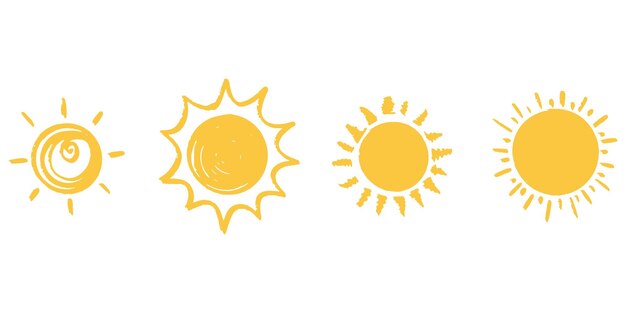 Conjunto de elementos de diseño de sol de doodle Ilustración de vector dibujado a mano