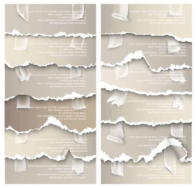 Conjunto de elementos de diseño transparente, plantillas rasgadas, papel rasgado.