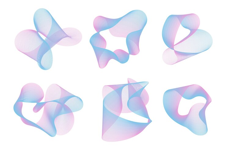 Vector conjunto de elementos de diseño de vectores abstractos formas de degradado de malla rizada suave