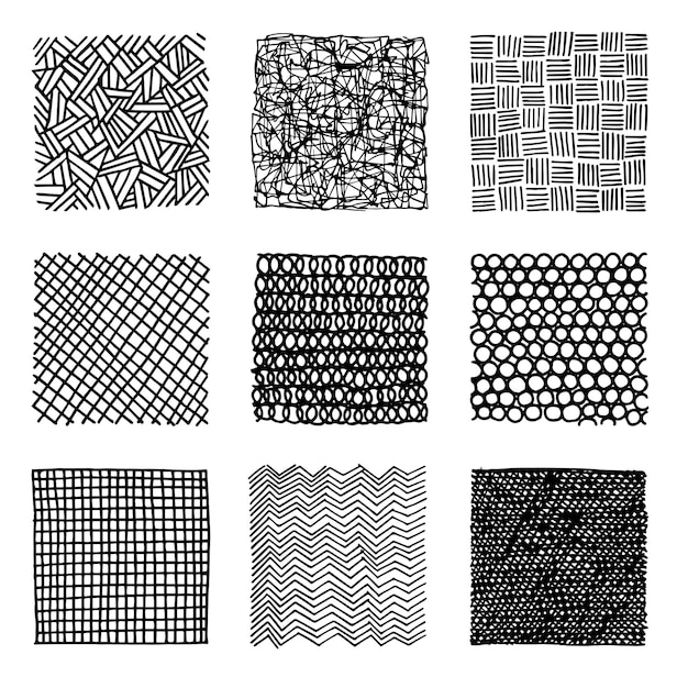Conjunto de elementos de diseño de vectores dibujados a mano con tinta líneas con diferente densidad e inclinación resumen