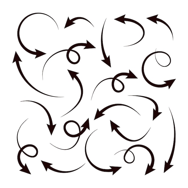 Conjunto de elementos de diseño vectorial de flechas curvas negras y símbolos de navegación