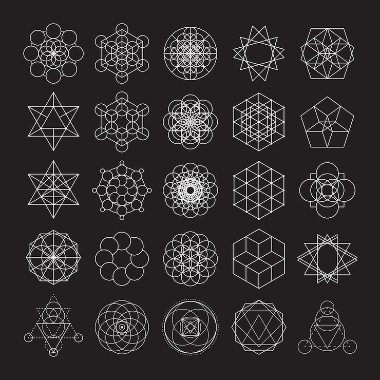 Conjunto de elementos de diseño vectorial de geometría sagrada Filosofía espiritualidad símbolos y elementos hipster