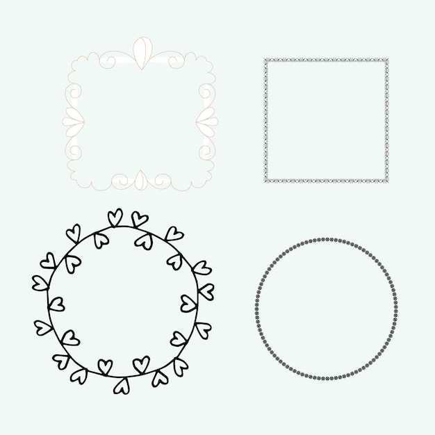 Conjunto de elementos de diseño vectorial de marco de borde de línea dibujado a mano plantilla para invitación o tarjeta de felicitación