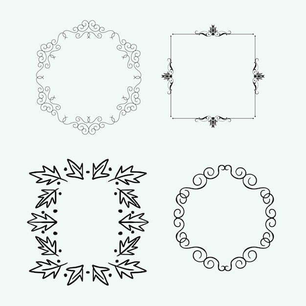 Conjunto de elementos de diseño vectorial de marco de borde de línea dibujado a mano plantilla para invitación o tarjeta de felicitación
