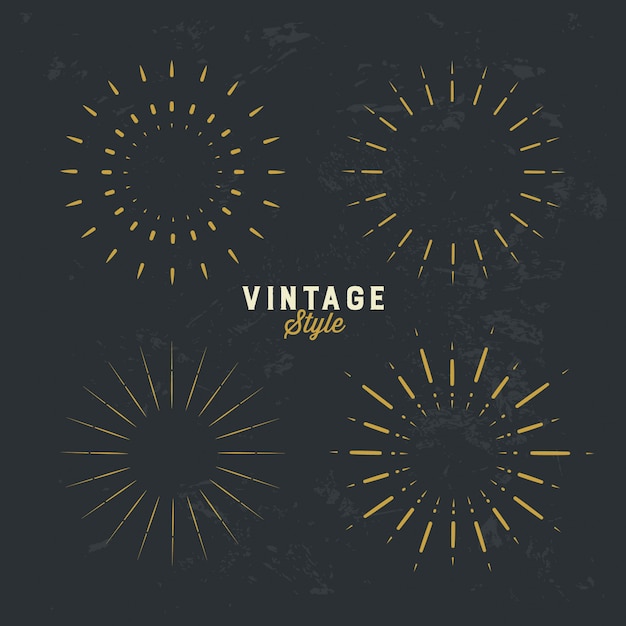 Vector conjunto de elementos de diseño vintage oro sunburst