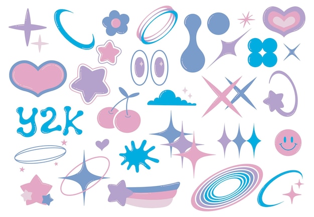 conjunto de elementos de diseño y2k imágenes prediseñadas decorativas minimalistas abstractas