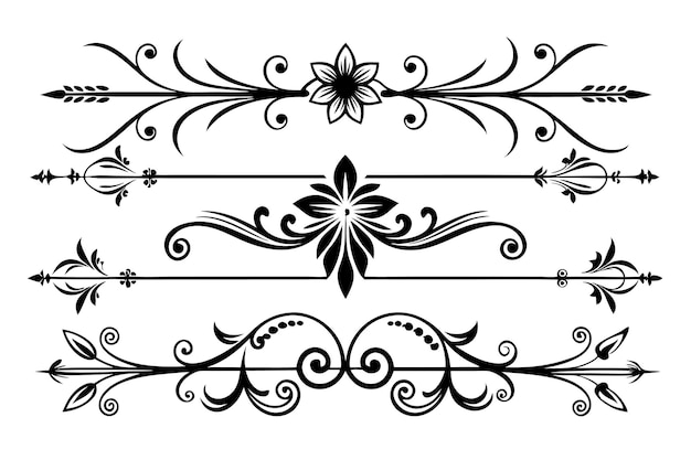conjunto de elementos divisores decorativos ilustración en blanco y negro