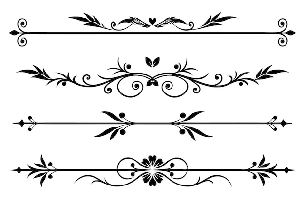 conjunto de elementos divisores decorativos ilustración en blanco y negro