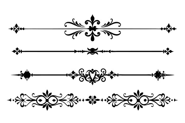 conjunto de elementos divisores decorativos ilustración en blanco y negro